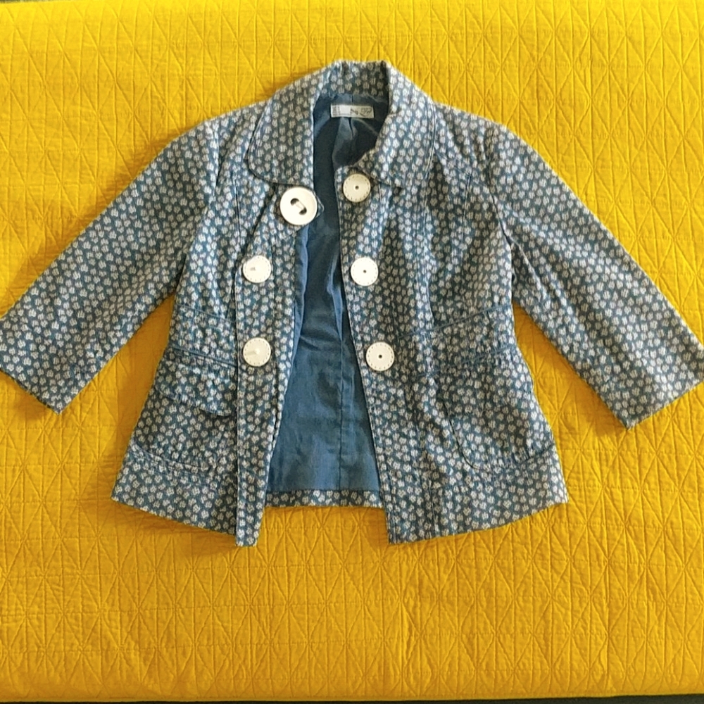 Vintage floral print snap button 3/4 sleeve jacket